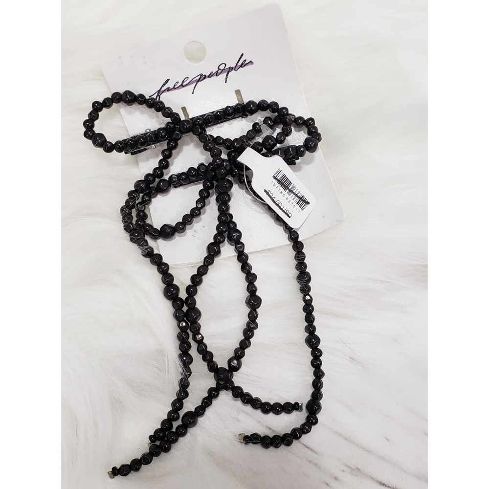 FREE PEOPLE Beaded Bow Barrette Dainty Clip Pin Hair Accessories coquette black